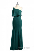 Hunter Green One-Shoulder Mermaid Ruffled Long Bridesmaid Dresses