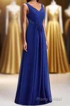 Royal Blue Pleated A-line Chiffon Long Bridesmaid Dresses