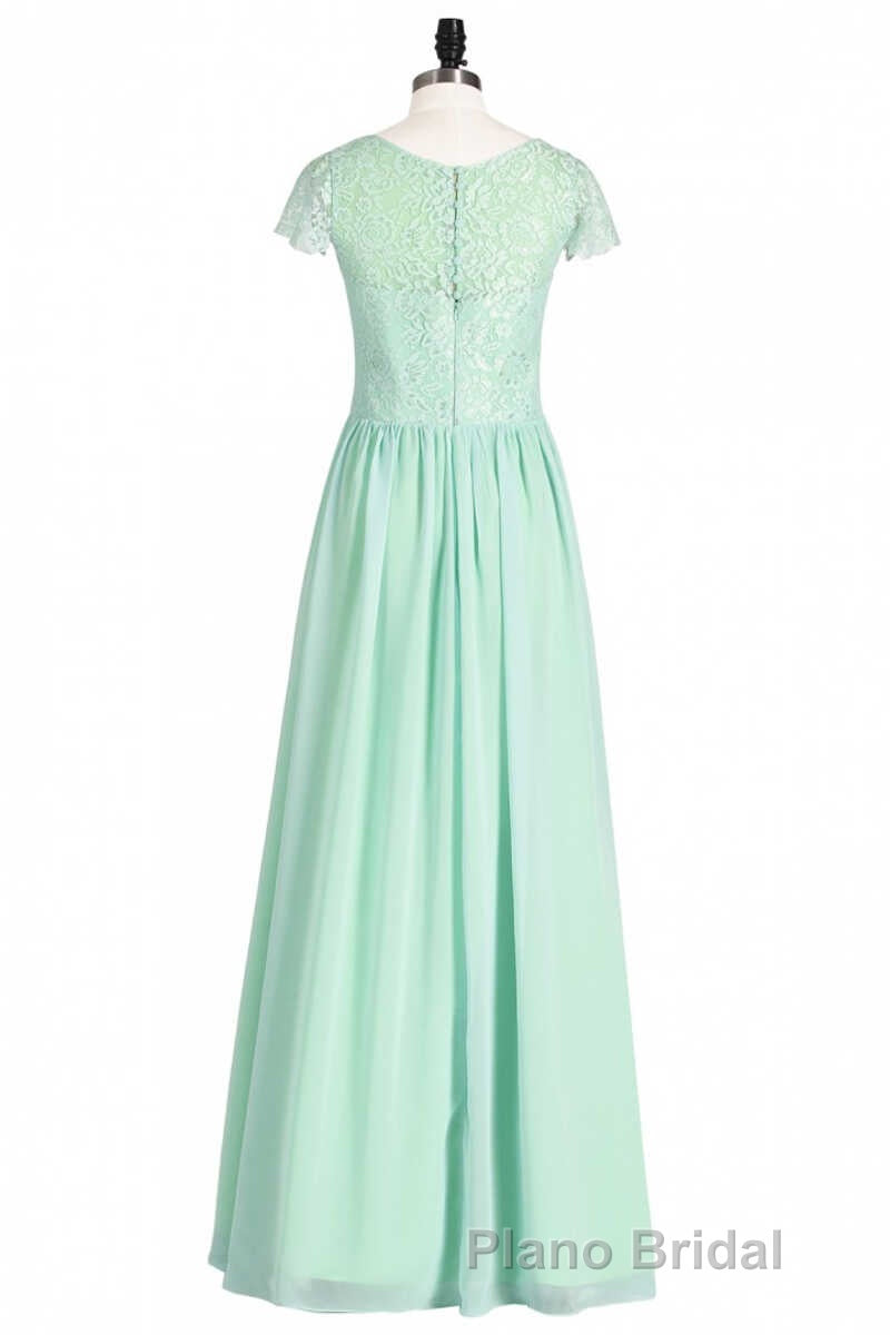Sage Green Lace and Chiffon Cap Sleeve A-Line Long Bridesmaid Dresses Secondary image