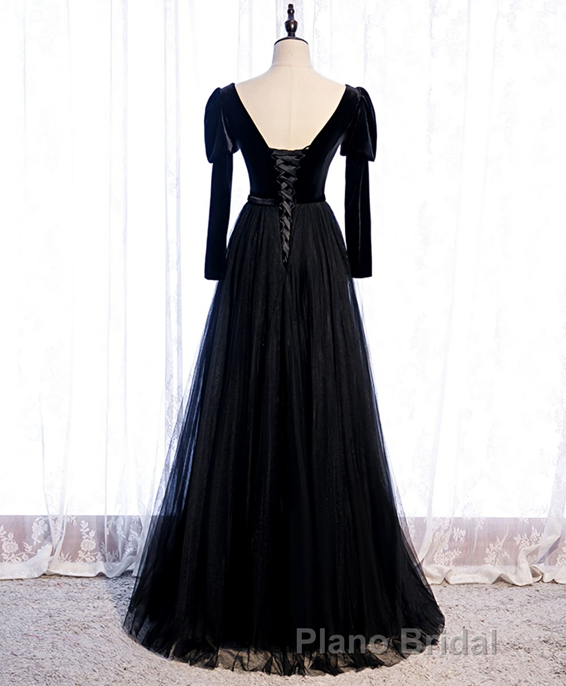 Black Tulle Long Formal Prom Dresses, Black Tulle Prom Dresses
