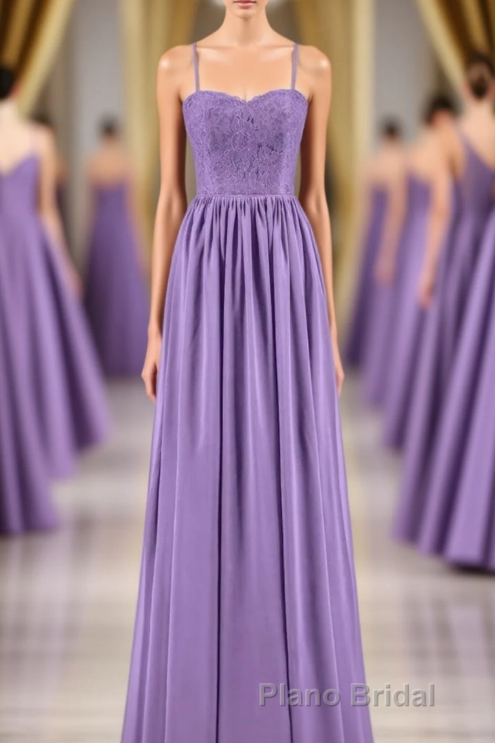 Purple Spaghetti Straps A-Line Long Bridesmaid Dresses Main image