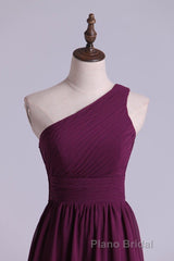 Magenta Chiffon One-Shoulder A-Line Long Bridesmaid Dresses