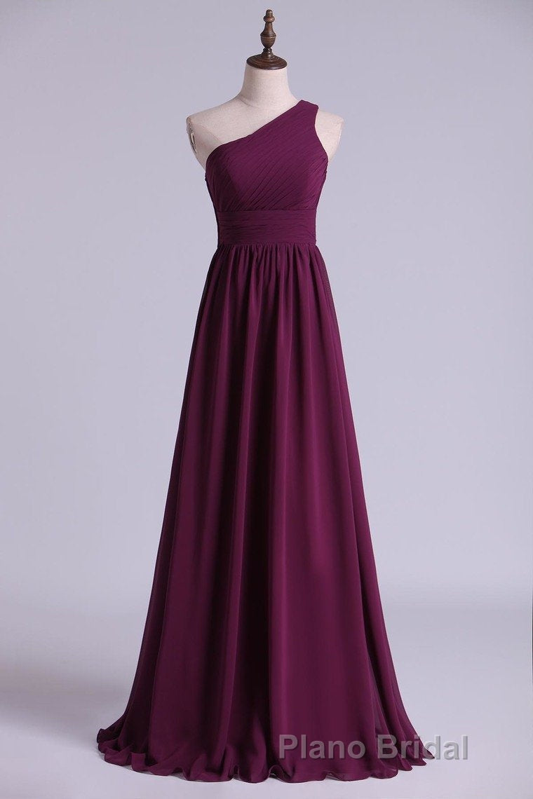 Magenta Chiffon One-Shoulder A-Line Long Bridesmaid Dresses