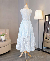 Light Blue Lace High Low Formal Prom Dresses, Homecoming Dresses