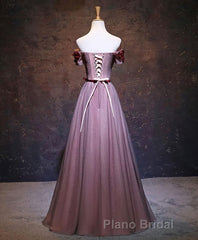 Pink Tulle Lace Applique Long Formal Prom Dresses, Evening Dresses