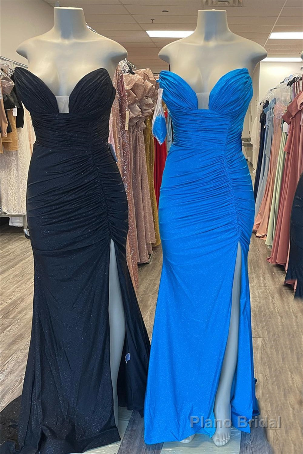 Black & Blue Jay Strapless Mermaid Pleated Long Prom Dress with Slit Secondary image