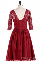 Red Lace V-Neck Backless Short Bridesmaid Dresses