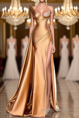One Shoulder Long Sleeves Mermaid Formal Prom Dresses Split With Beads