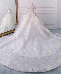 White Sweetheart Off Shoulder Lace Long Formal Prom Dresses, White Evening Dresses