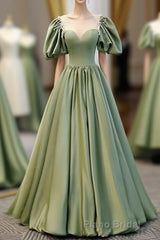 Simple Green Satin Long Formal Prom Dresses, Green Evening Dresses