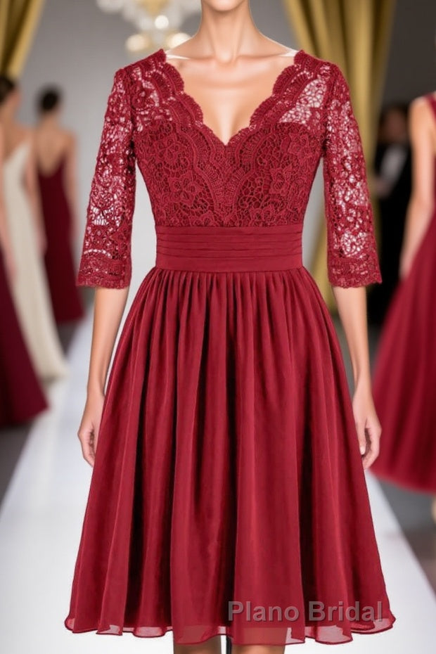 Red Lace V-Neck Backless Short Bridesmaid Dresses Main image