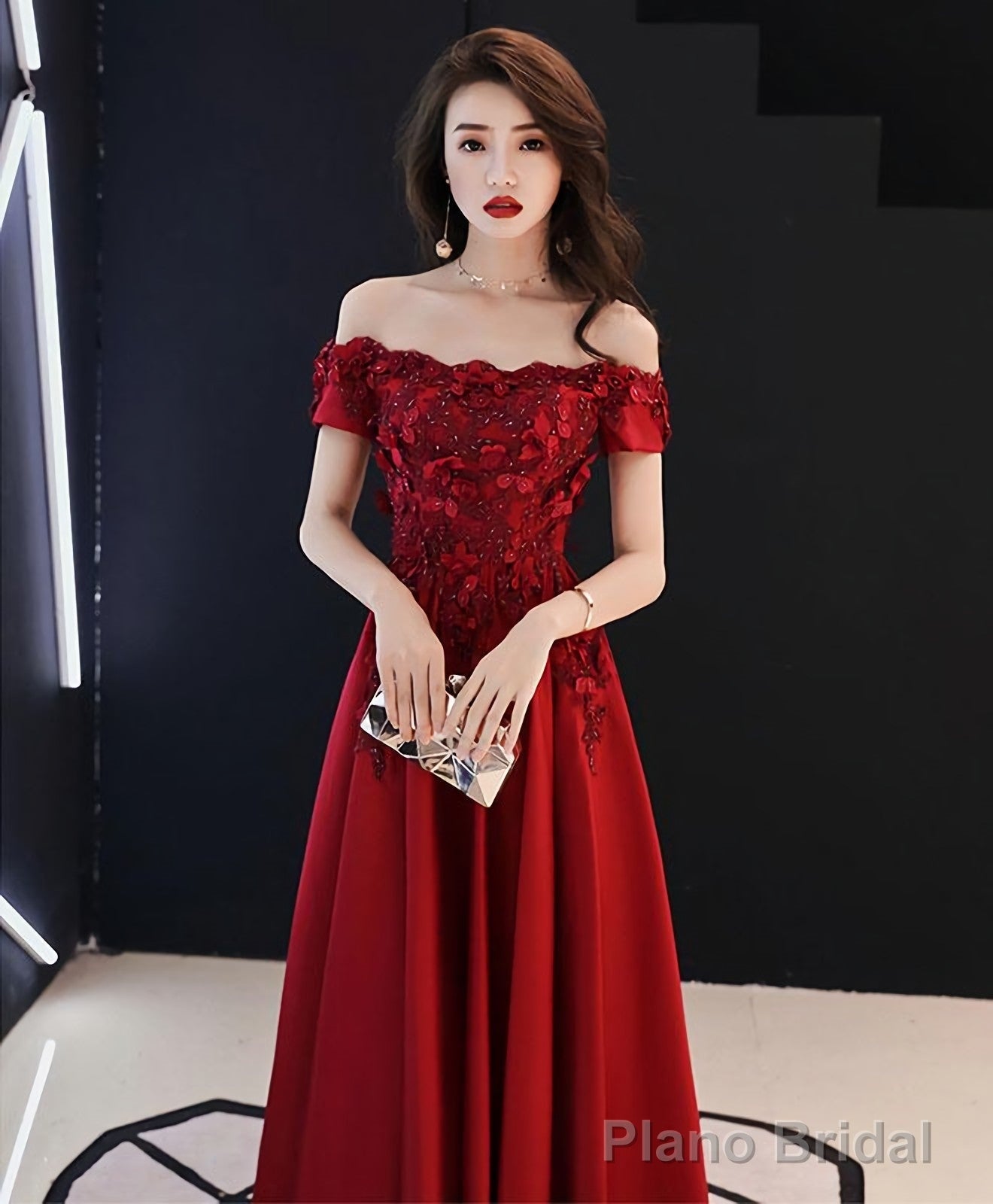 Burgundy Tulle Lace Long Prom Dress Burgundy Tulle Bridesmaid Dress