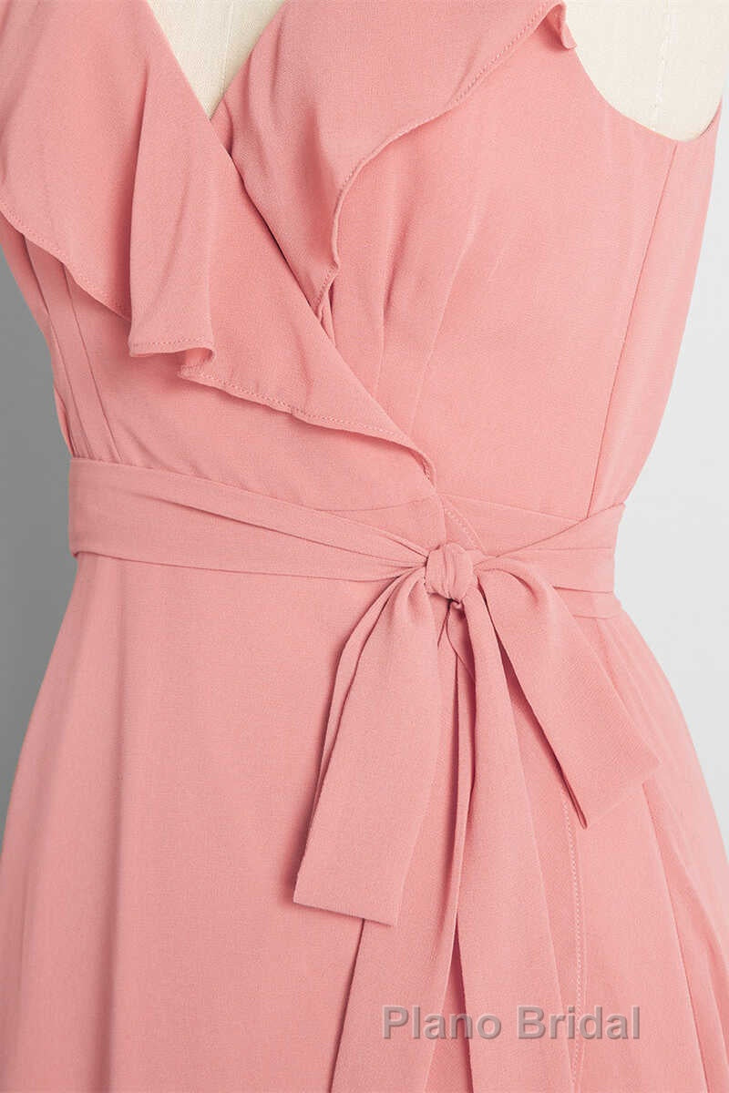 Peach Straps Ruffled High-Low Bridesmaid Dresses