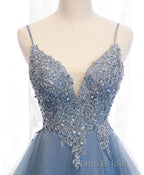 Blue Sweetheart Tulle Lace High Low Formal Prom Dresses, Blue Homecoming Dresses