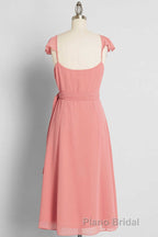 Peach Cap Sleeve Tie-Side Short Prom Dresses