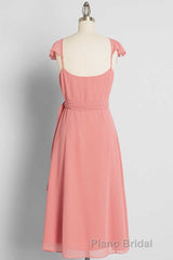 Peach Cap Sleeve Tie-Side Short Prom Dresses