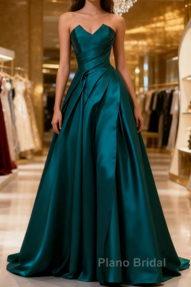 Simple Blue Satin Strapless Formal Prom Dresses Main image