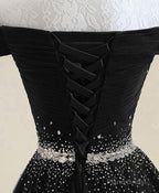 Black Tulle Sequin Long Prom Dress, Black Tulle Evening Dress