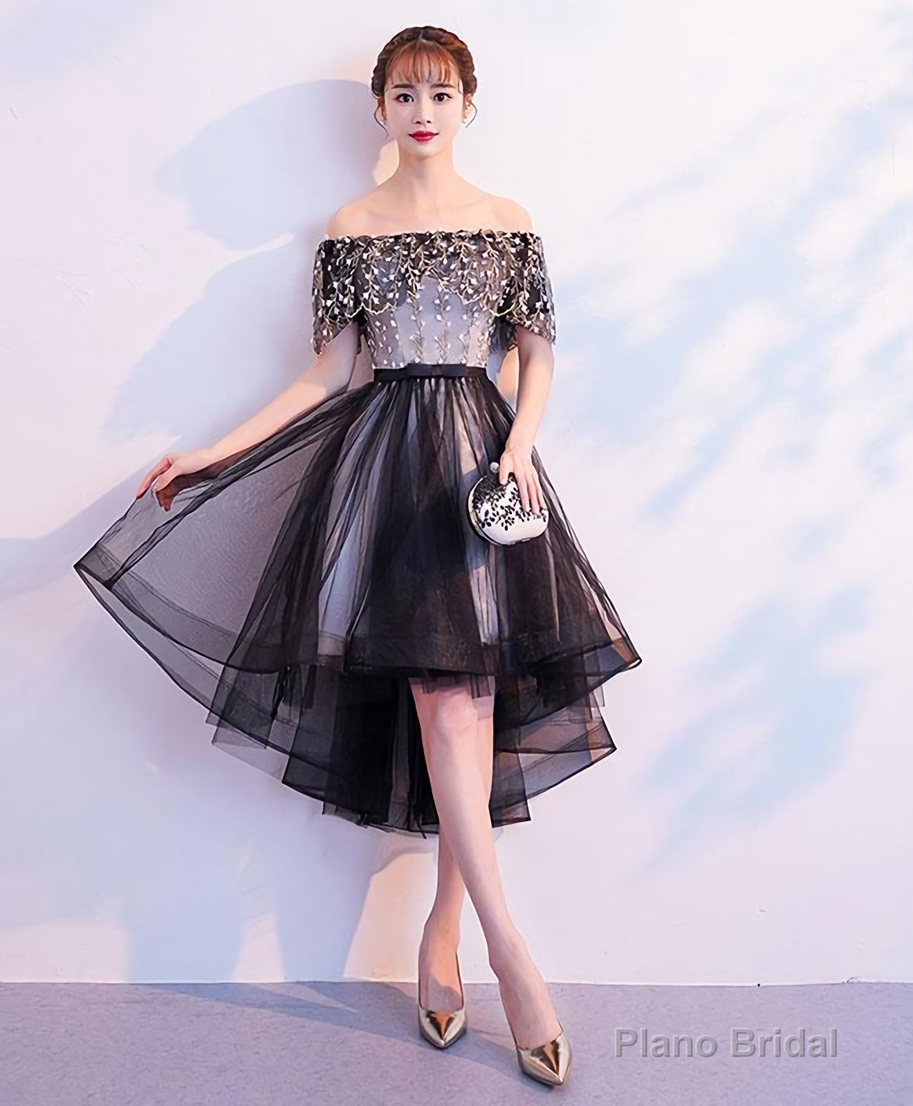 Black Tulle Lace Short Prom Dress, Black Tulle Homecoming Dress