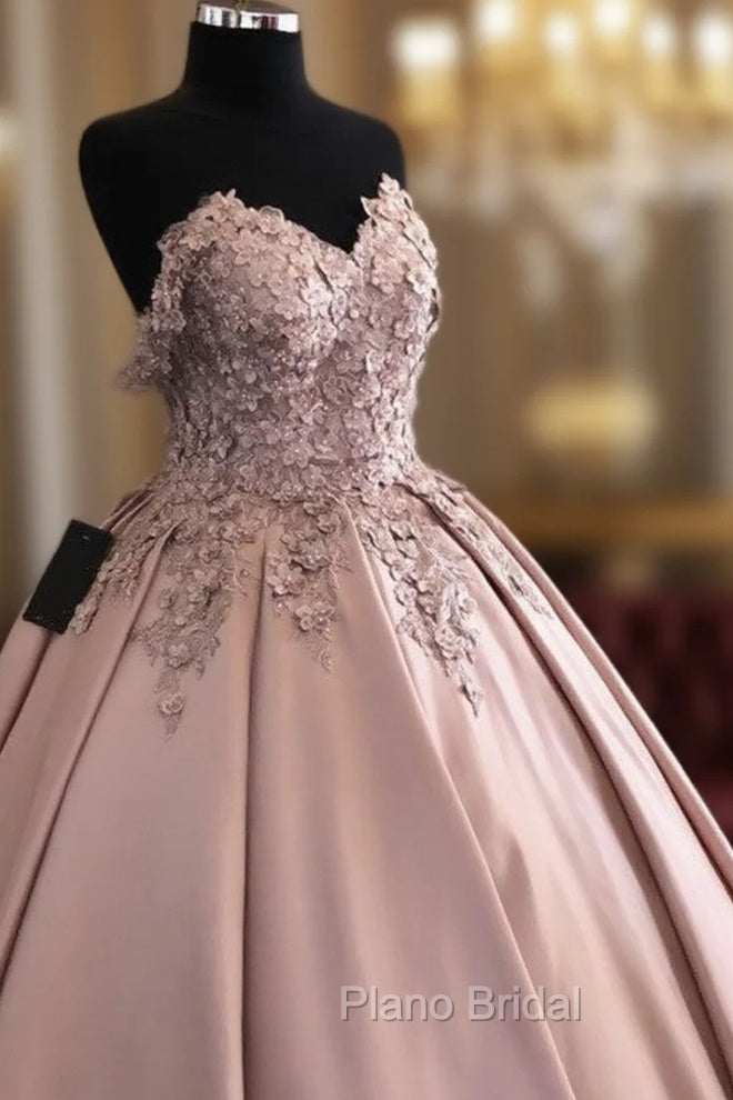 3D Lace Flowers Embroidery Sweetheart Satin Wedding Dresses Ballgown