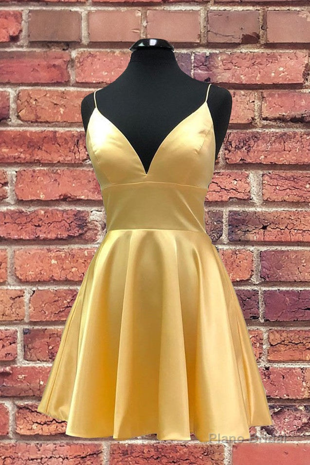 Simple Yellow Homecoming Dress with Straps Main image