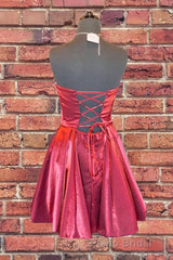 Strapless Lace-Up Yellow Satin Homecoming Dresses