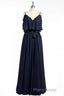 Black Chiffon V-Neck Ruffled A-Line Long Bridesmaid Dresses