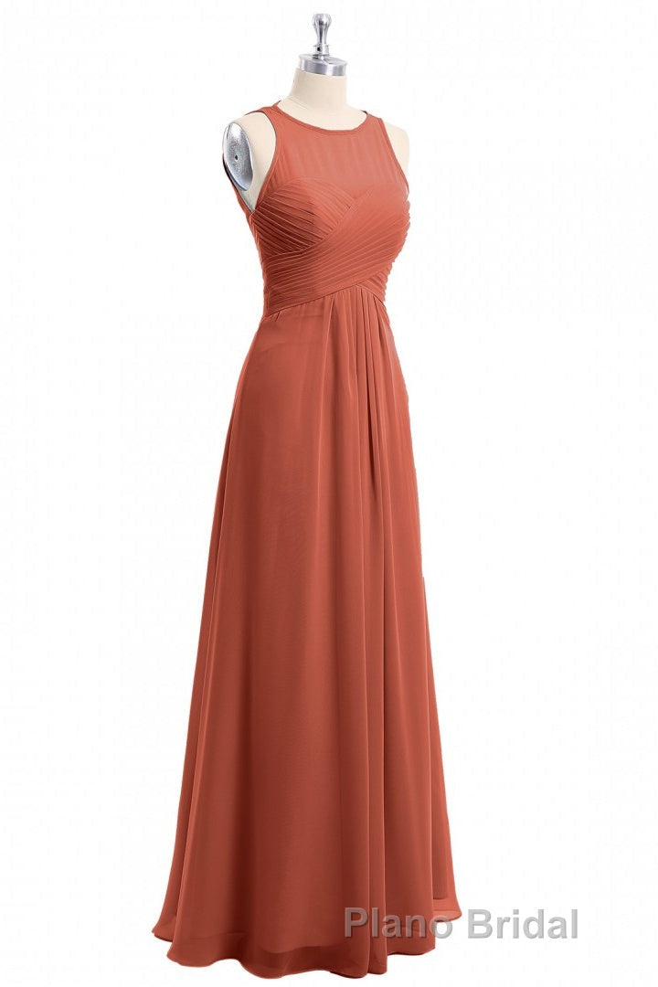 Rust Orange Crew Neck Backless A-Line Long Bridesmaid Dresses Secondary image