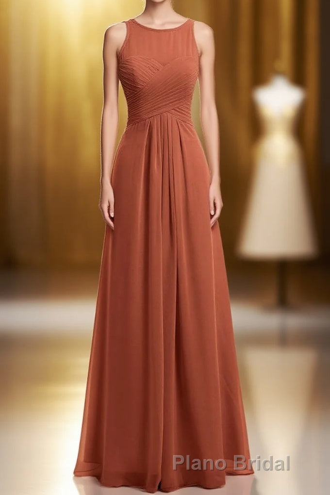 Rust Orange Crew Neck Backless A-Line Long Bridesmaid Dresses Main image