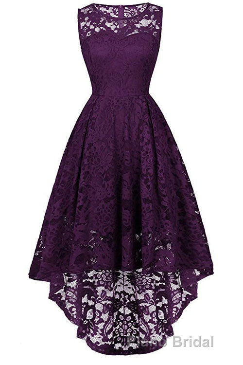 Sleeveless Hi-Low Lace Lavender Party Dresses