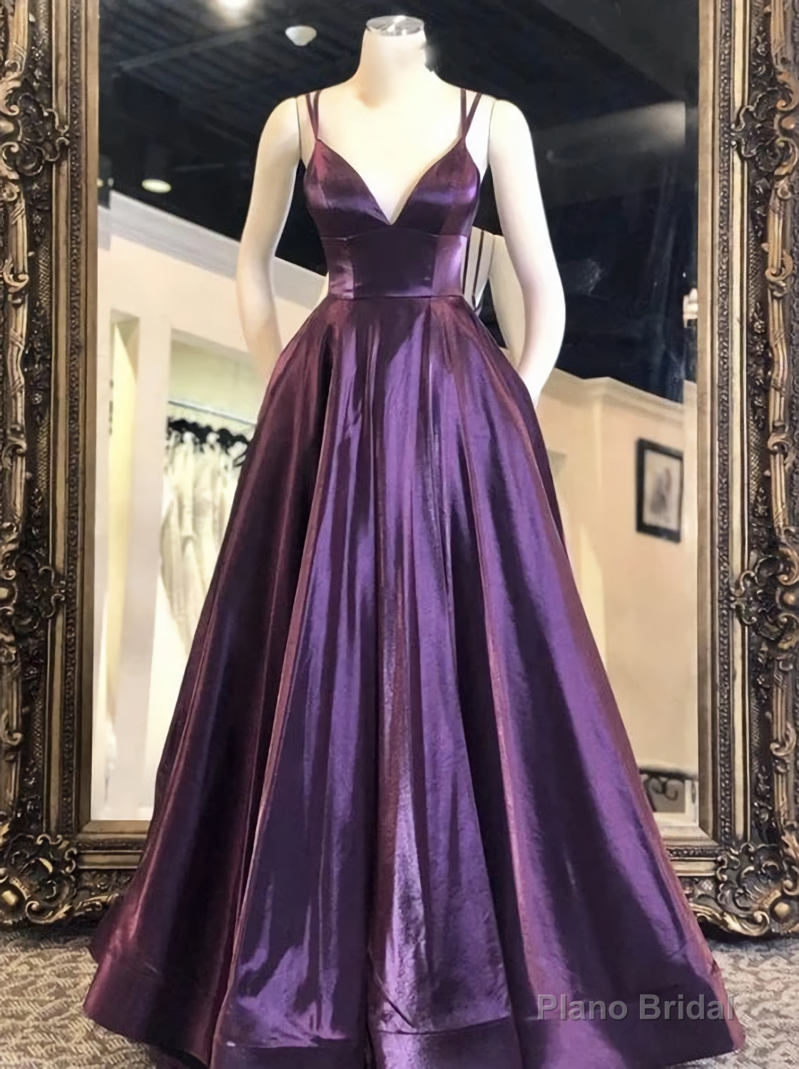 V Neck Purple Satin Long Prom Dresses, Purple Formal Graduation Evening Dresses/4307 Main image