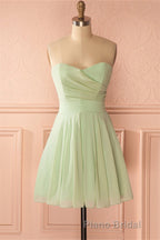 Sage Green Chiffon Strapless A-Line Short Dresses