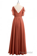 Rust Orange Cold-Shoulder A-Line Long Bridesmaid Dresses