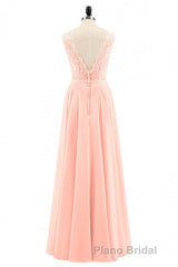 Pearl Pink Backless A-Line Long Bridesmaid Dresses