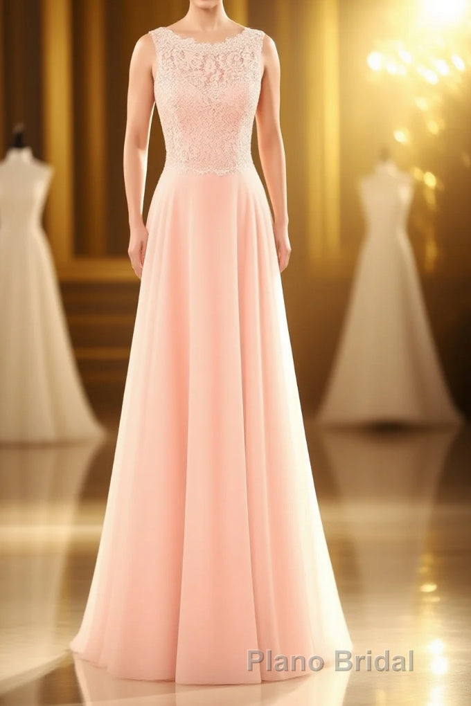 Pearl Pink Backless A-Line Long Bridesmaid Dresses Main image