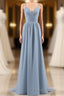 Dusty Blue Chiffon Cutout Back A-Line Long Bridesmaid Dresses