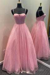 A-Line Lavender Straps Long Prom Dresses