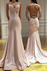 Spaghetti Straps Pink Mermaid Evening Party Dresses Long Formal Prom Dresses