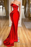 Sexy Red Mermaid Long Formal Prom Dresses With Beads Ruffles