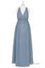 Dusty Blue Halter Backless Maternity Bridesmaid Dresses