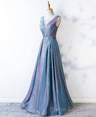 Unique Blue Sequin Long Formal Prom Dresses, Blue Prom Dresses