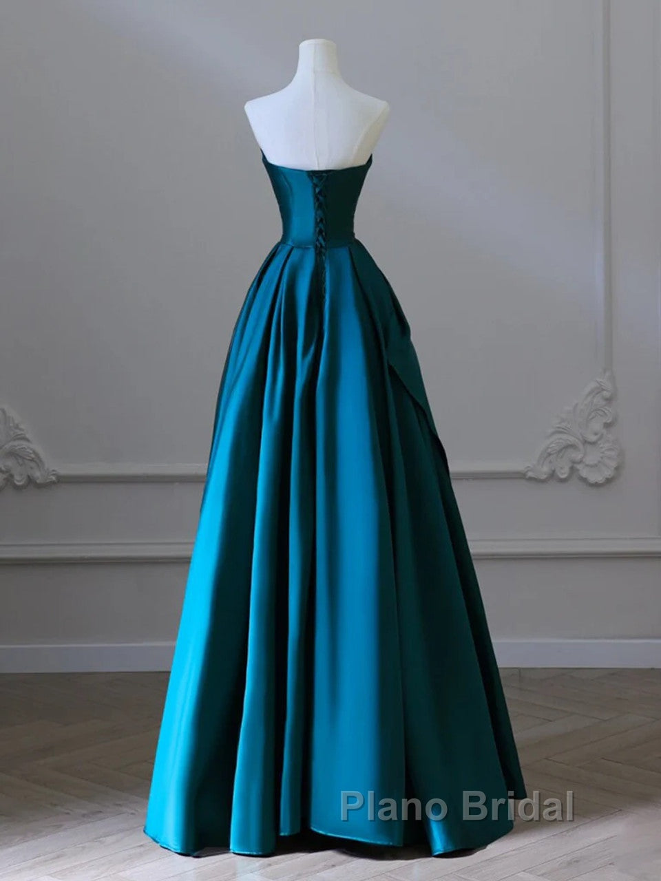 Simple Blue Satin Strapless Formal Prom Dresses