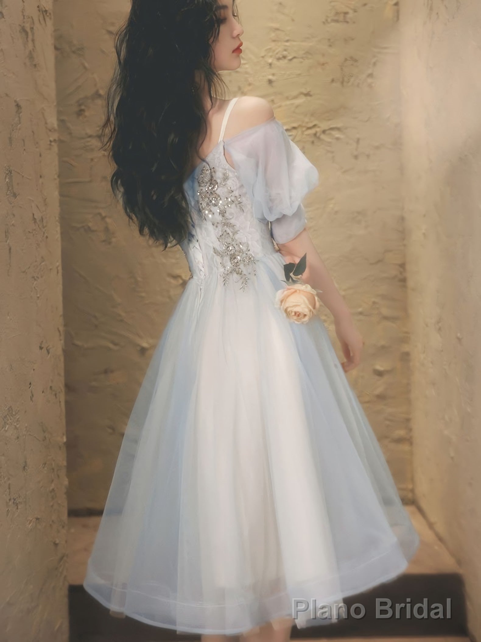 Blue A Line Tulle Lace Short Prom Dress Blue Homecoming Dress