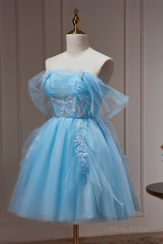 Blue Off The Shoulder Beading Appliques Tulle Short Homecoming Dresses Secondary image
