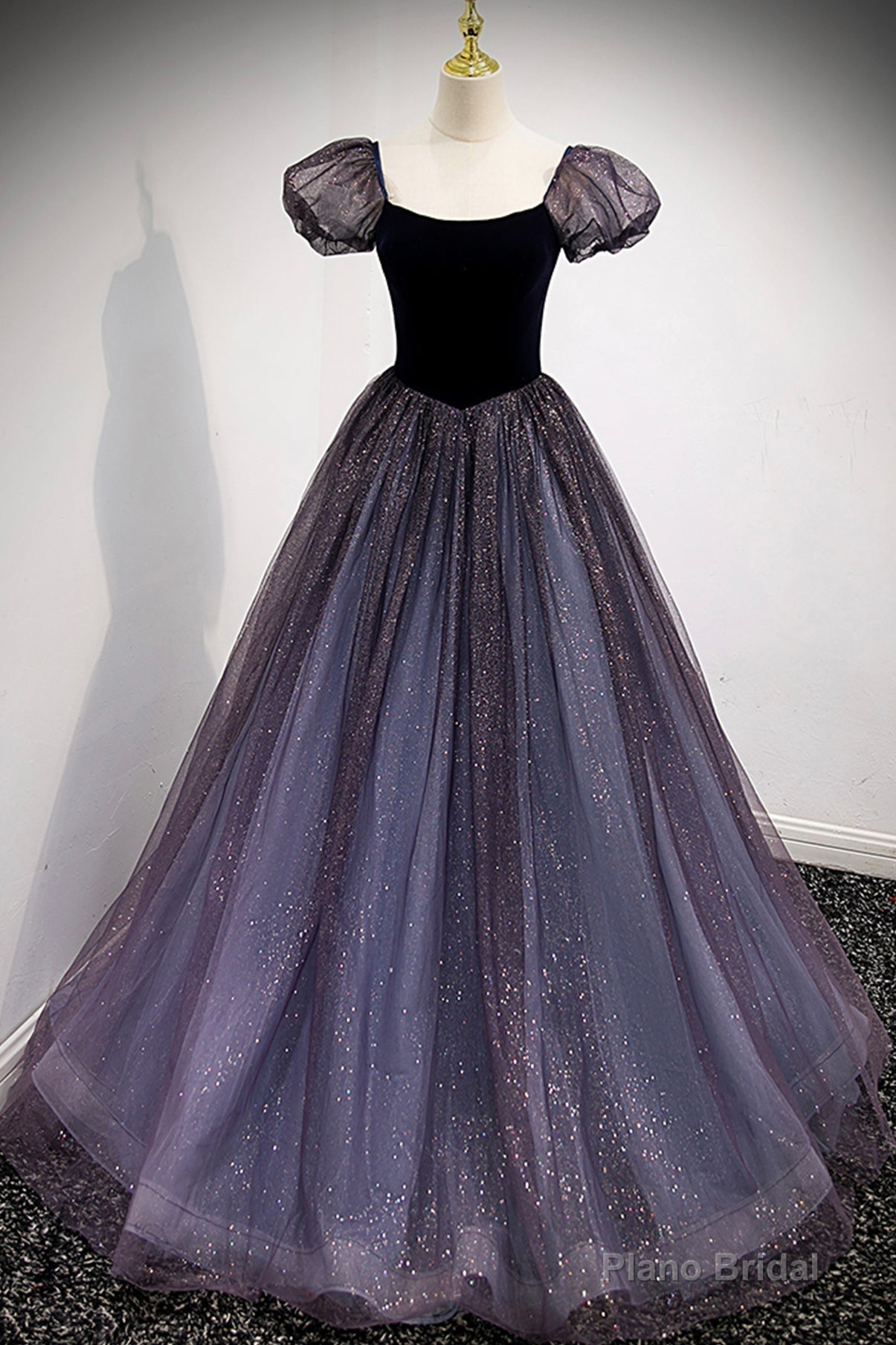 Purple Velvet Tulle Long Prom Dresses, A-Line Evening Dresses Main image