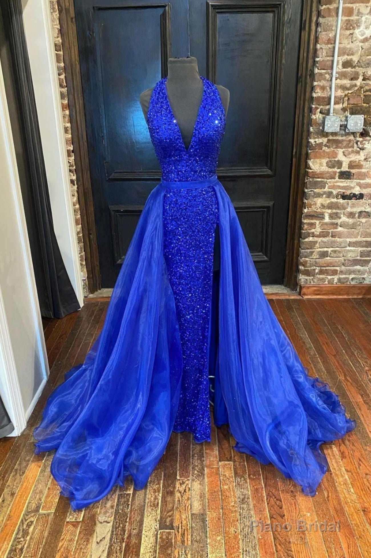 Blue V-Neck Sequins Long Prom Dresses, Blue Formal Evening Dresses Secondary image
