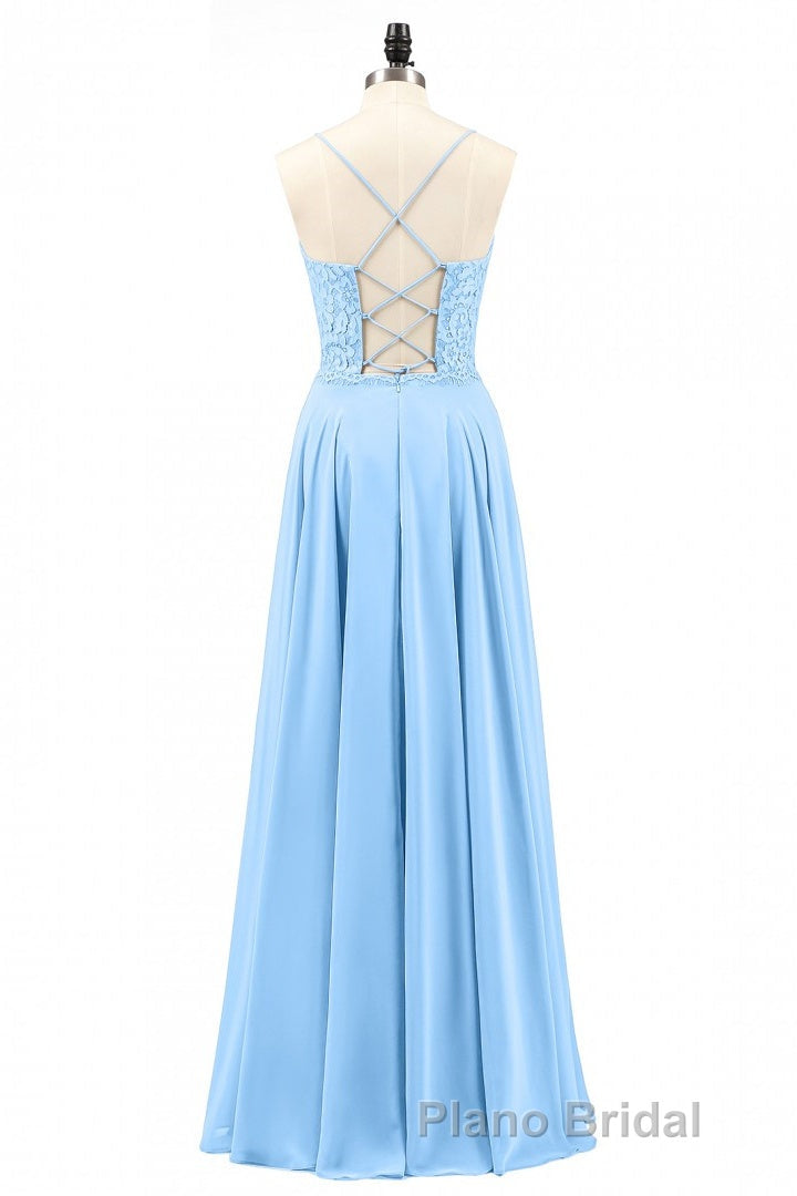 Light Blue Sweetheart Lace-Up A-Line Long Bridesmaid Dresses Secondary image