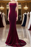 Simple Velvet Mermaid Burgundy Long Formal Prom Dress, Burgundy Long Formal Dress