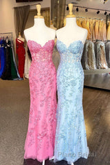 Sweetheart Mermaid Long Formal Prom Dresses with Lace Appliques