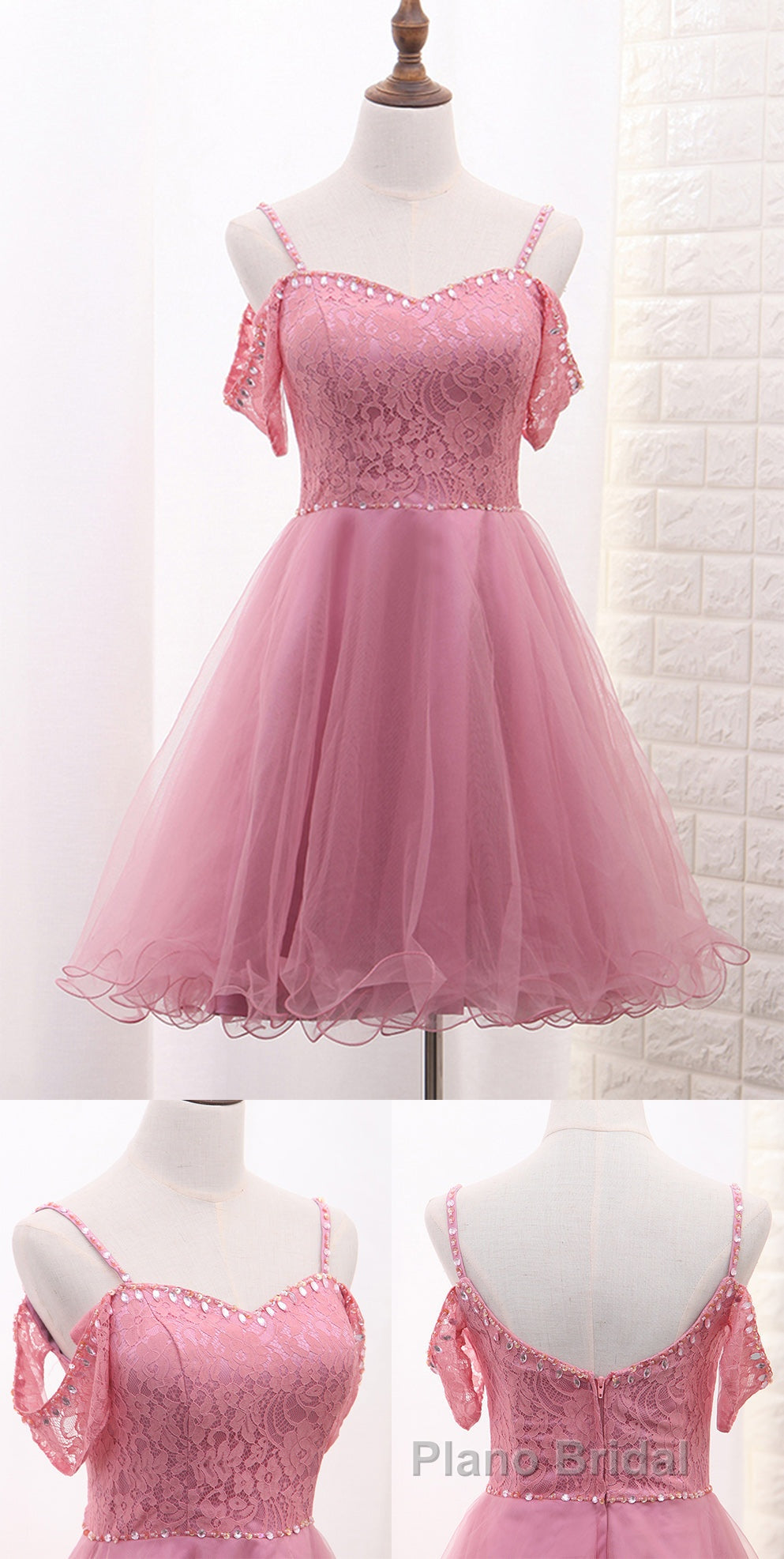 Chic Tulle Lace Spaghetti Strap With Beading Homecoming Dresses Secondary image
